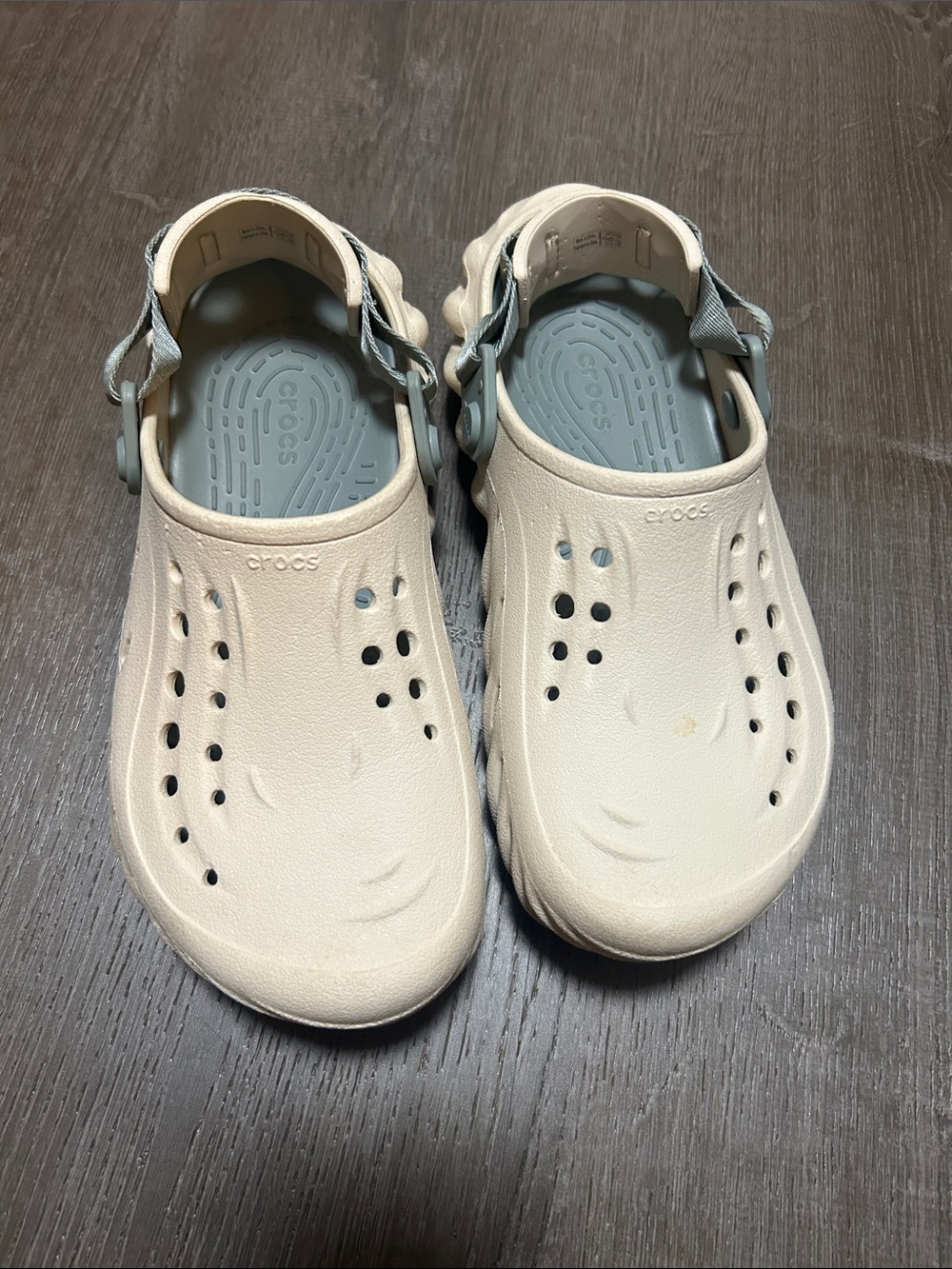 CROCS Kids Classic Clog Sandals in Beige with Gray Strap